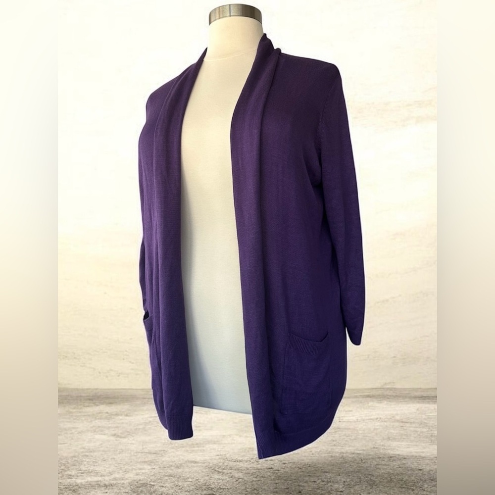 NWT! Karen Scott Purple Women's Sweater cardigan with pockets, size 1X - Picture 3 of 8